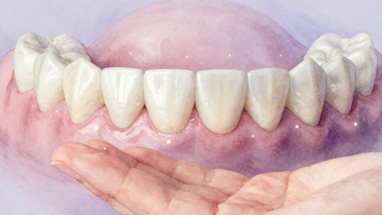 A single ceramic veneer floating with light particles, symbolizing dental restoration