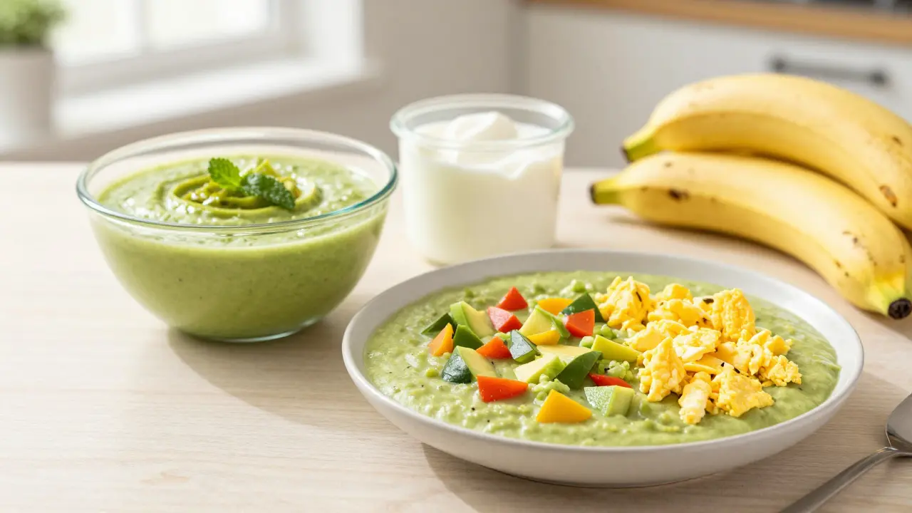 Miska se smoothie a měkkými potravinami pro první dny po operaci