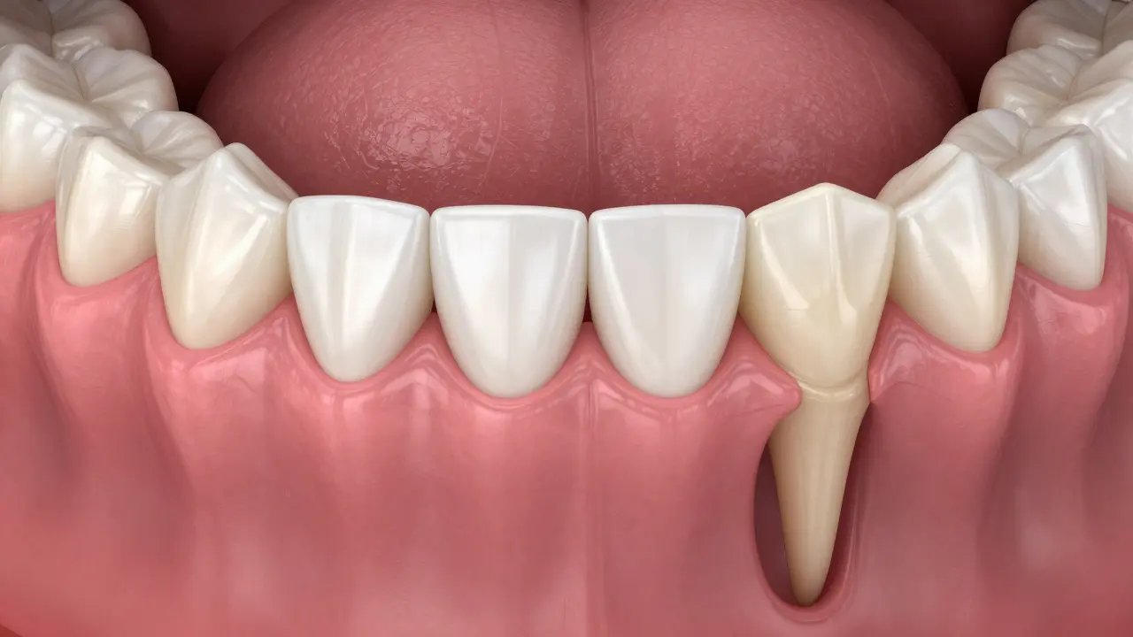 Srovnání zdravých a recedujících dásní na 3D modelu zubů