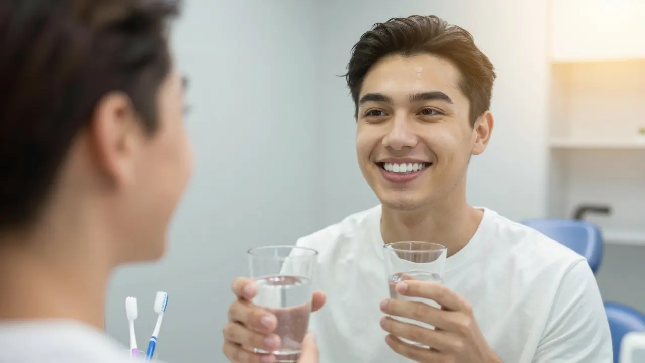 Úsměv s čistými bílými zuby po profesionální dentální hygieně