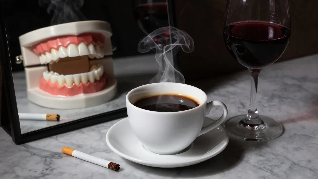 Káva, víno a cigaretka jako nepřátelé bílých zubů