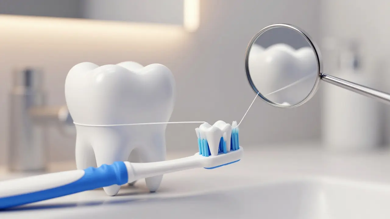 Nástroje pro ústní hygienu: mezizubní kartáček a nitě