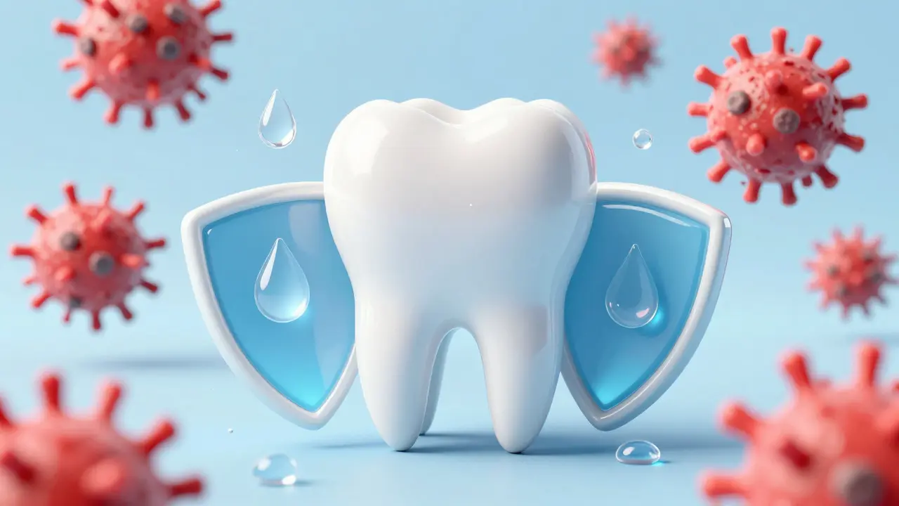 Symbolická ilustrace prevence zubního kazu a hygieny