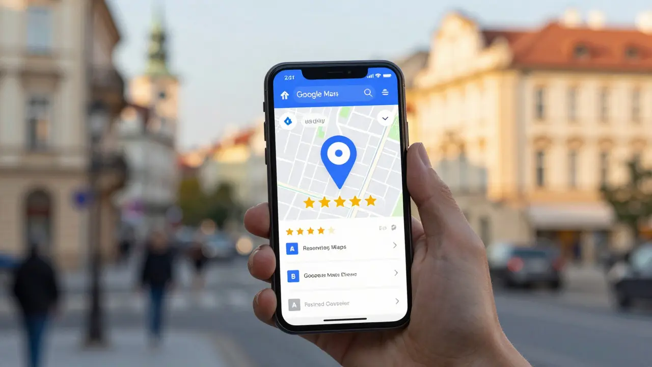 Chytrý telefon zobrazující mapu pro hledání zubního lékaře