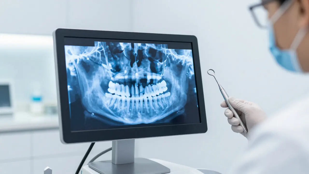 Digitální 3D sken čelisti na monitoru v moderní stomatologické ordinaci
