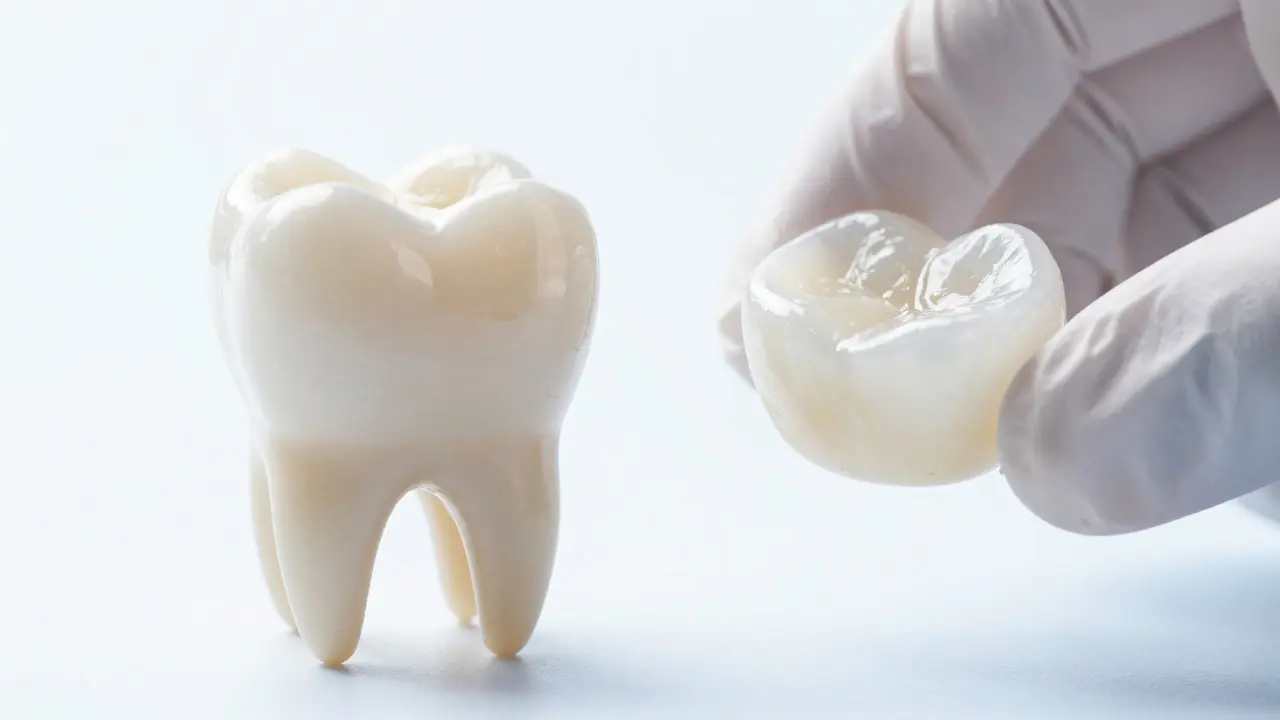 Konceptuální zobrazení transformace zubu na čistý keramický povrch