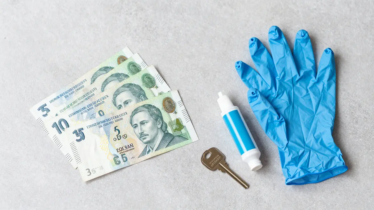 Předměty reprezentující měsíční náklady na provoz ordinace