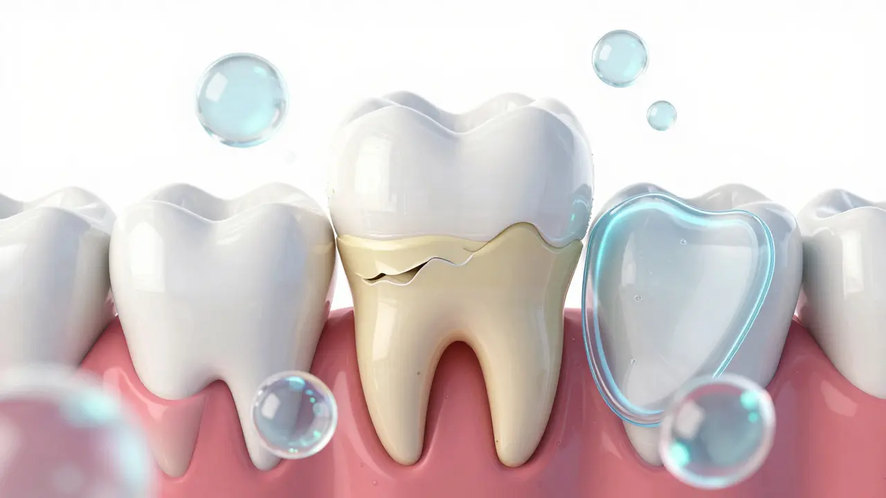 Eroze skloviny předního zubu žaludeční kyselinou s ochranou fluoridem