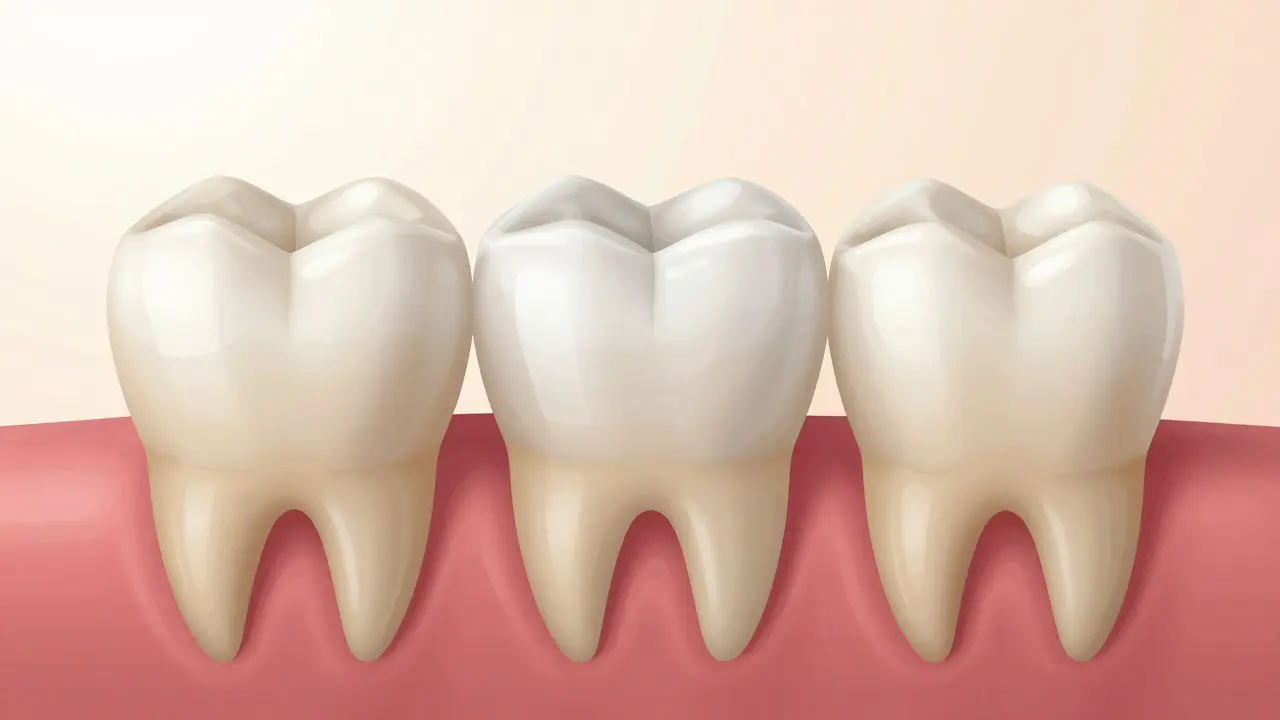 Illustration of a three-unit dental bridge connecting two natural teeth