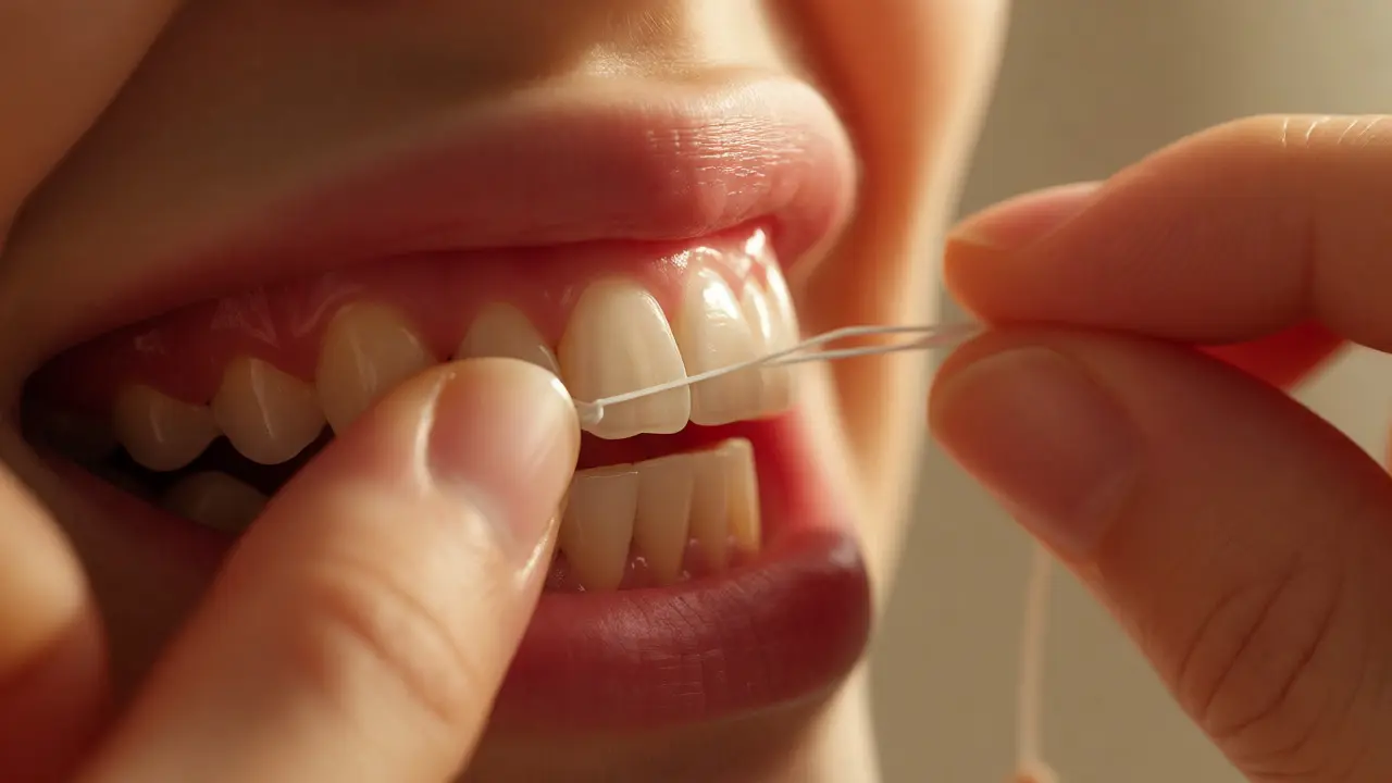 Detailní pohled na správné použití dentální niti pod dásňovým lemem
